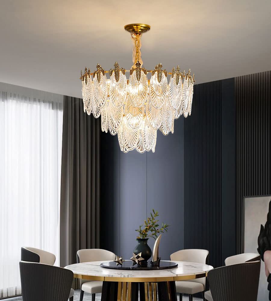 A Million Modern Pendant Chandelier, 8-Light Round 24" LED Ceiling Light, 3-Tier Crystal Hanging Clear Lampshade Lighting Fixture for Dinning Rooms Living Room (Gold)