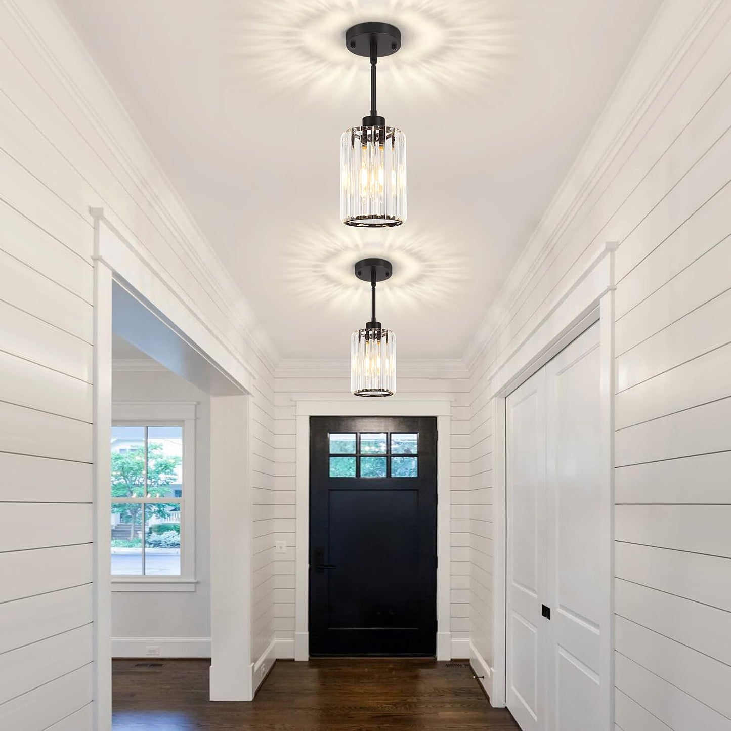 ZSMIHDOH 2 Pack Black Pendant Light, Modern Crystal Pendant Lights Kitchen Island Lighting, Hanging Light Fixtures Mini Chandelier Pendant Lights for Island Dining Room Hallway Bedroom