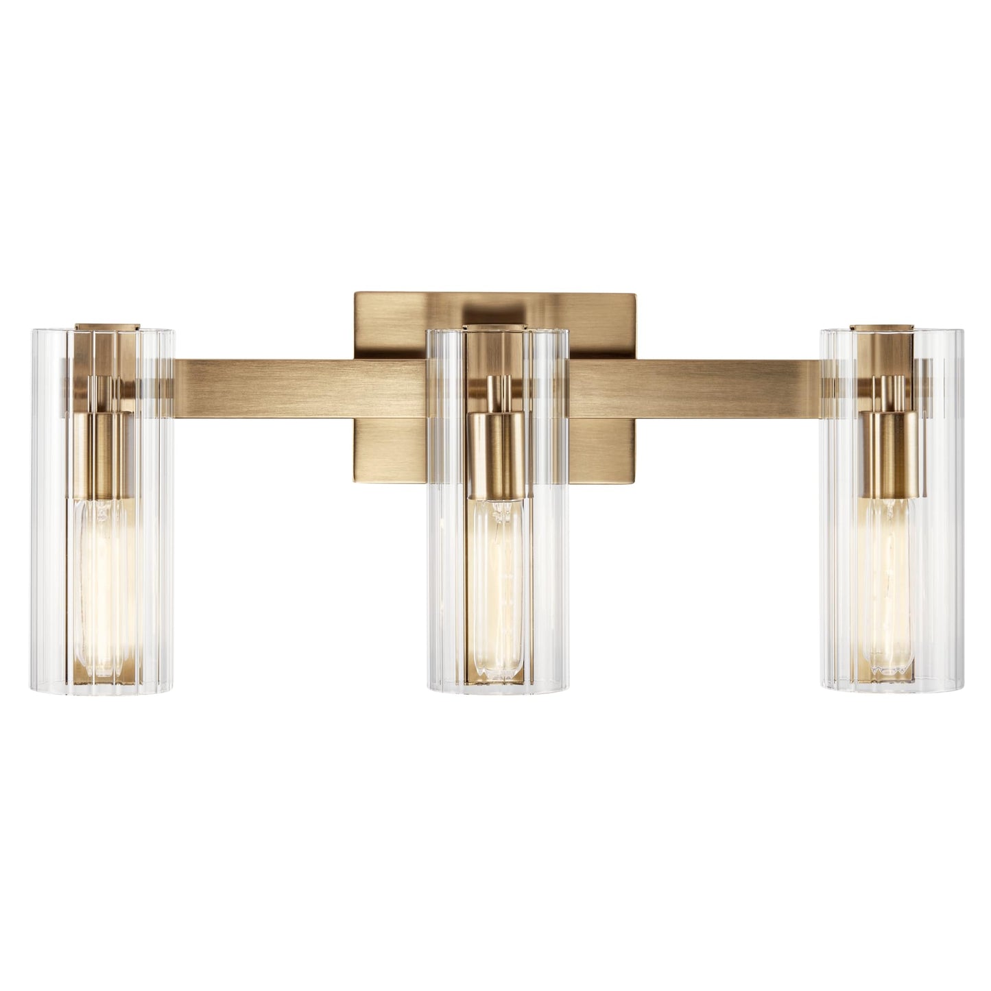 KICHLER Jemsa 3 Light Vanity, Modern Light with Clear Fluted Glass in Champagne Bronze for Bathroom or Powder Room (9.75" x 22.75"), 55168CPZ