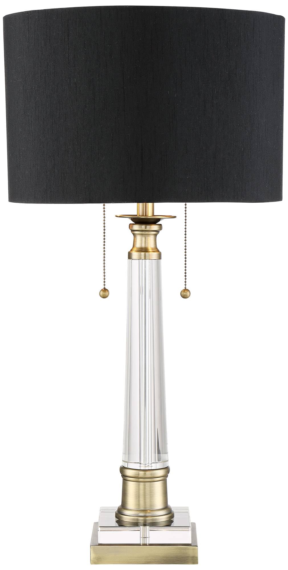 Vienna Full Spectrum Stephan Traditional Luxury Table Lamp 30" Tall Crystal Column Antique Brass Gold Black Drum Shade Decor for Living Room Bedroom House Bedside Nightstand Home Office Entryway