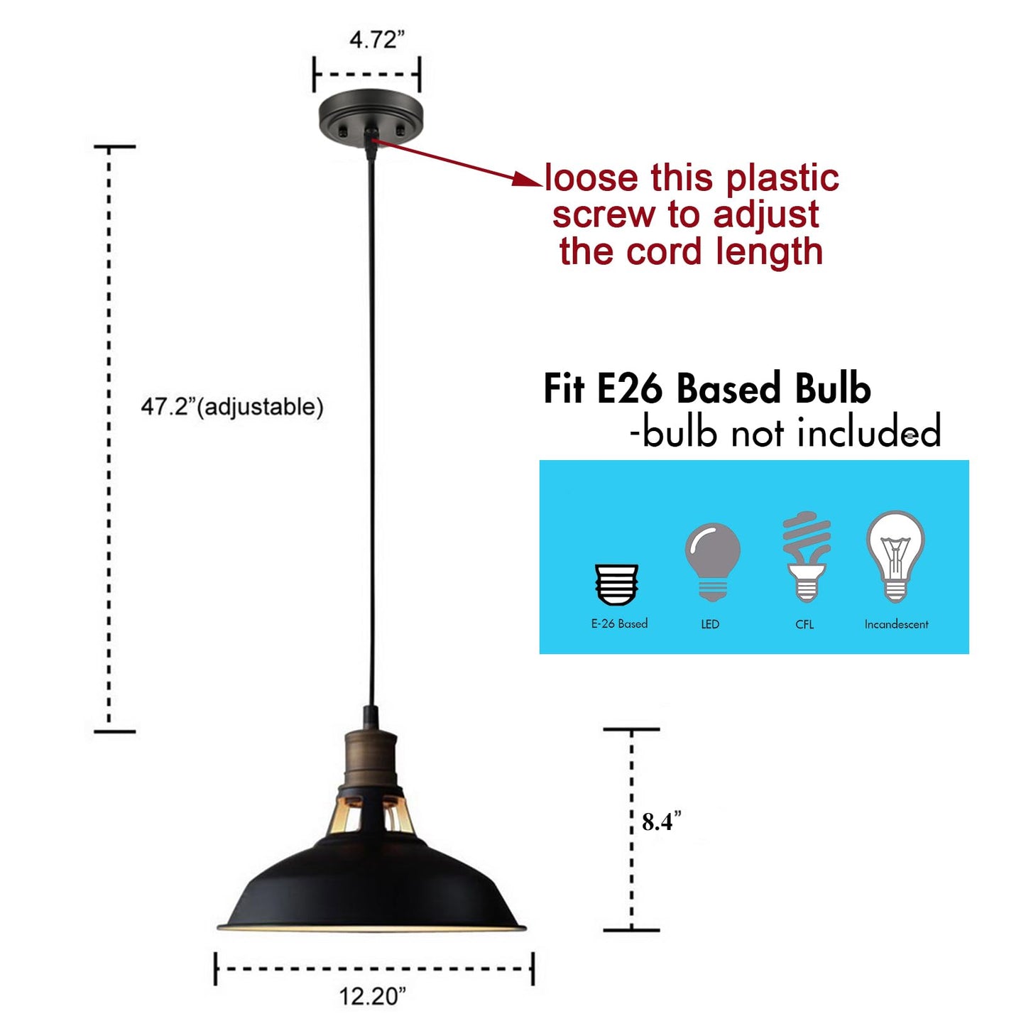 CLAXY Farmhouse Pendant Light Black Hanging Pendant Light Fixture for Kitchen Bar Restaurant Cafe, 3 Pack