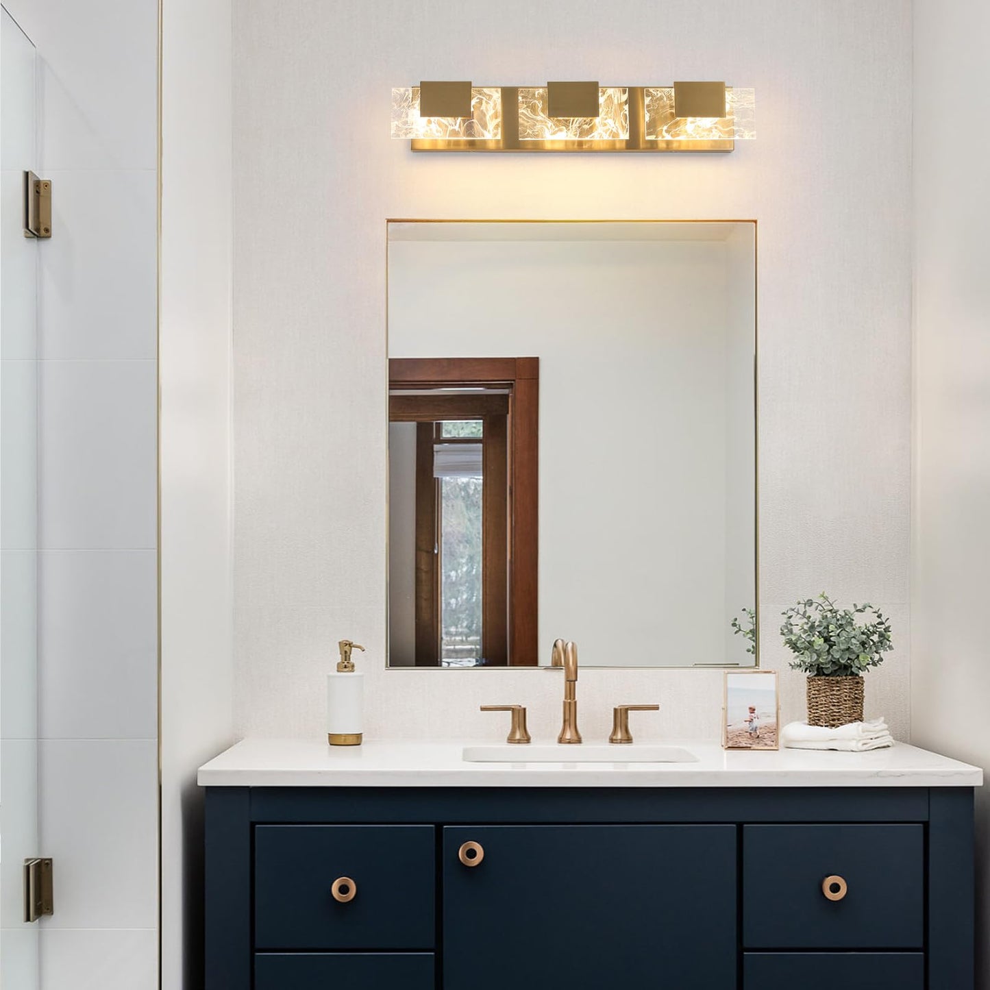 HAHZT LED Bathroom Vanity Light: 24 inch Brushed Gold Acrylic Modern Lighting Fixtures - 3 Lights Contemporary Smoke Design Wall Lights Fixture Over Mirror 3000K