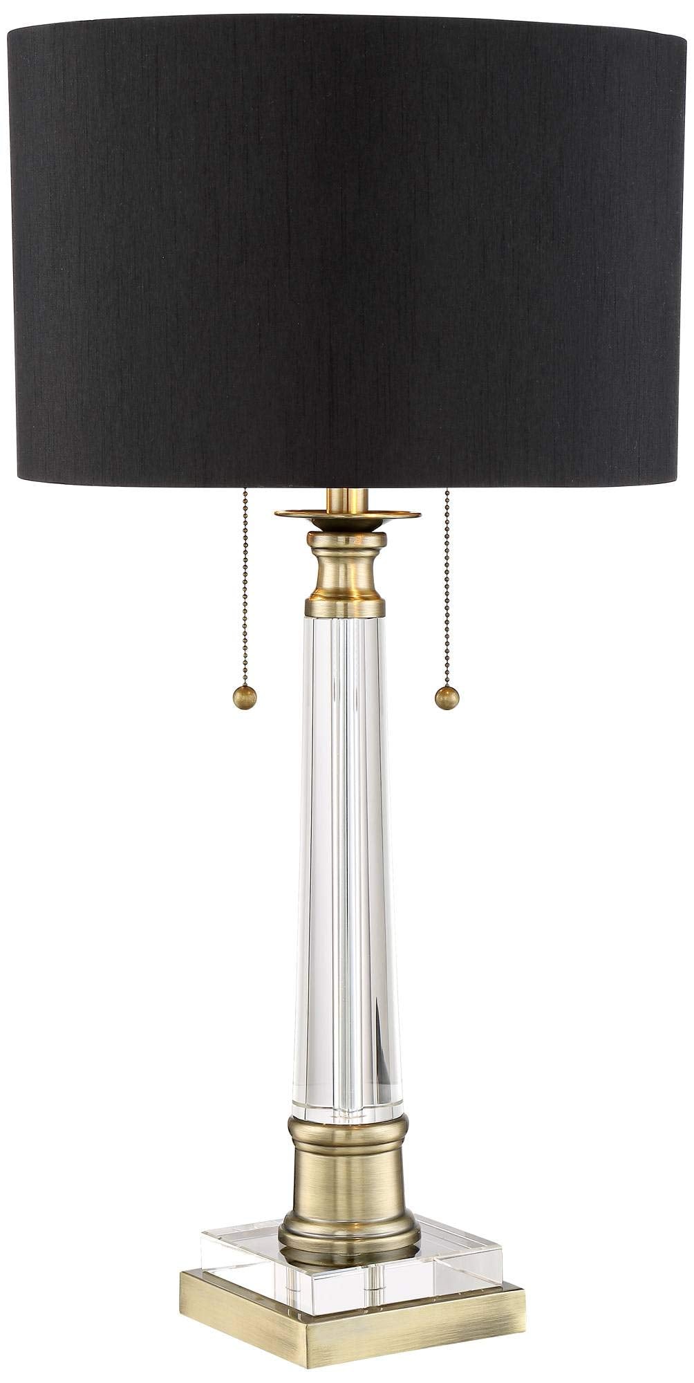 Vienna Full Spectrum Stephan Traditional Luxury Table Lamp 30" Tall Crystal Column Antique Brass Gold Black Drum Shade Decor for Living Room Bedroom House Bedside Nightstand Home Office Entryway