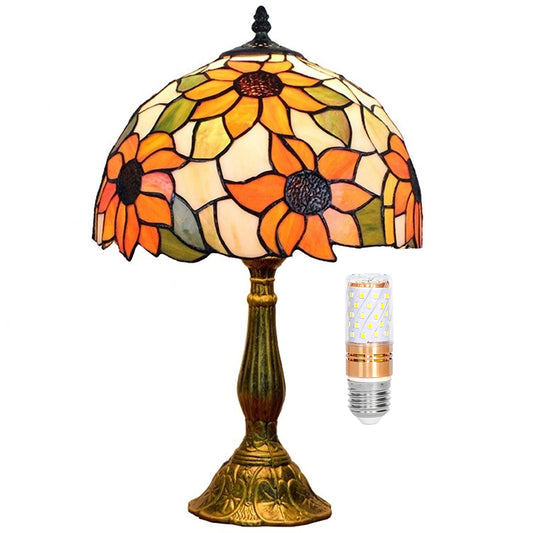 Blivuself Tiffany Lamp Stained Glass Lamp Sunflower Yellow Bedroom Table Lamp Reading Desk Light for Bedside Living Room Office Dormitory Dining Room Decorate Gift 12x12x18 Include Light Bulb