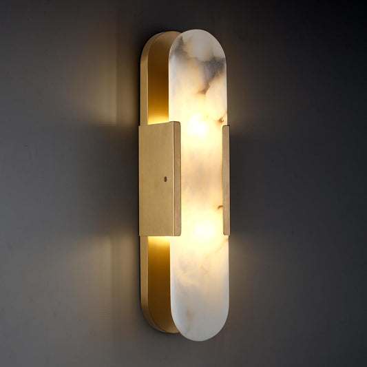 Sucelating 19.7 in Brass Alabaster Wall Sconces, Natural Marble Wall Sconces Indoor Alabaster Sconces for Living Room Modern Alabaster Sconces Wall Lighting for Dining Room Stairs Bedroom