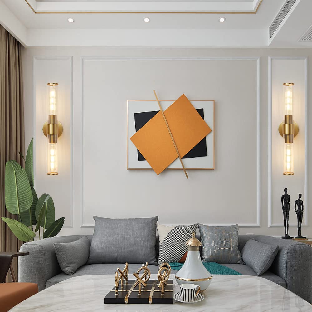 Vaziden Bathroom Light Fixtures, Gold Wall Sconce in Threaded Glass Indoor Wall Sconces, Modern Bathroom Vanity Light Up and Down Sconces Wall Lighting for Living Room, Hallway - Bulb Not Included