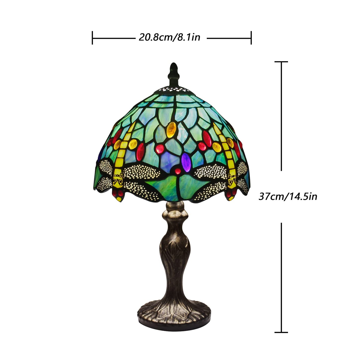 Tiffany Table Lamp Stained Glass Crystal Bead Style Table Light, Handmade Desk Bedside Table Night Lamp, Antique Art Craft Gifts Lover Kid Living Room Bedroom Study Bookcase Desk Ligh(Green Dragonfly)
