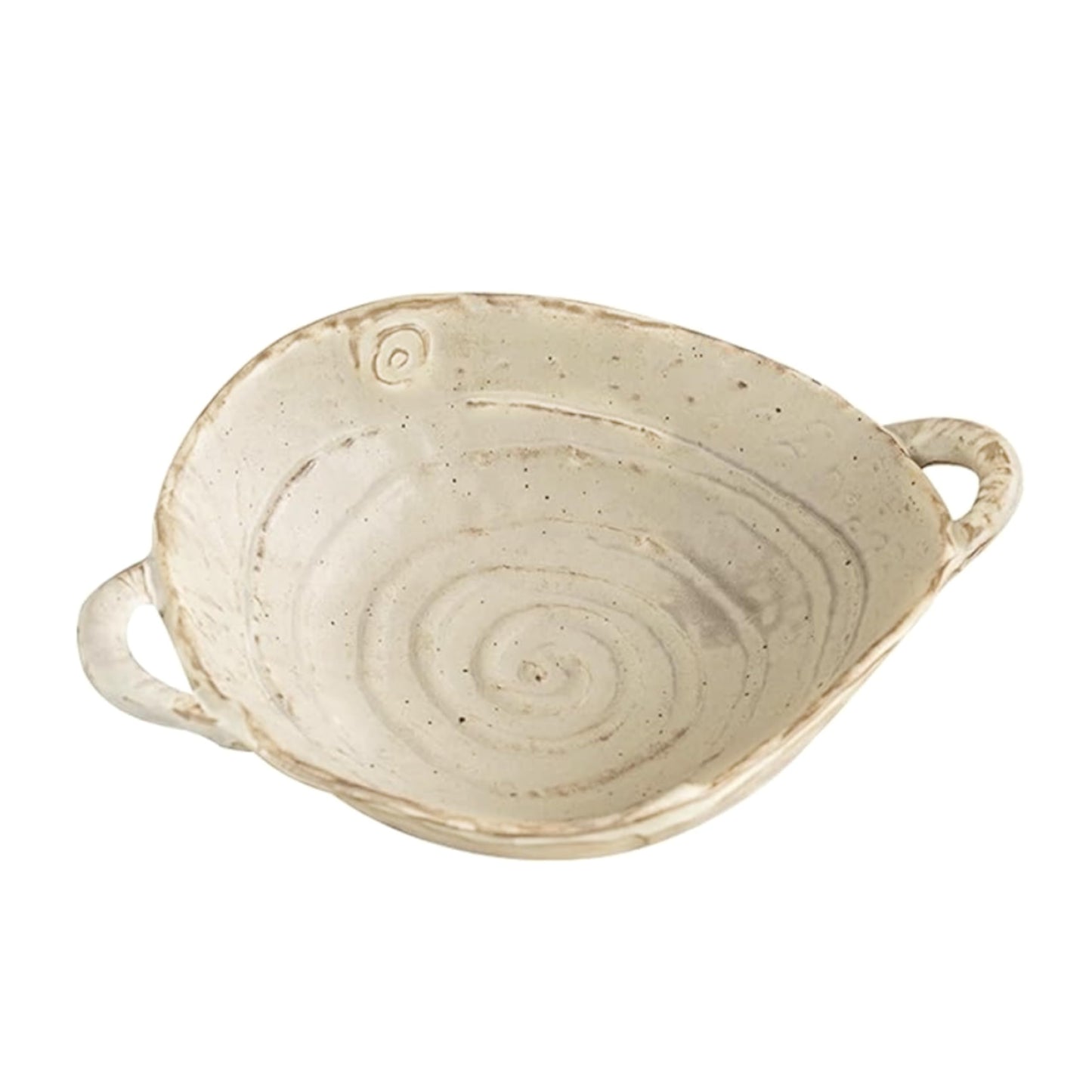 seicasaya 9-inch Ceramic Serving Bowl with Handles, Rustic Free-Form Edge Design, Decorative Bowl for Fruits Salads Pasta (Natural Beige)