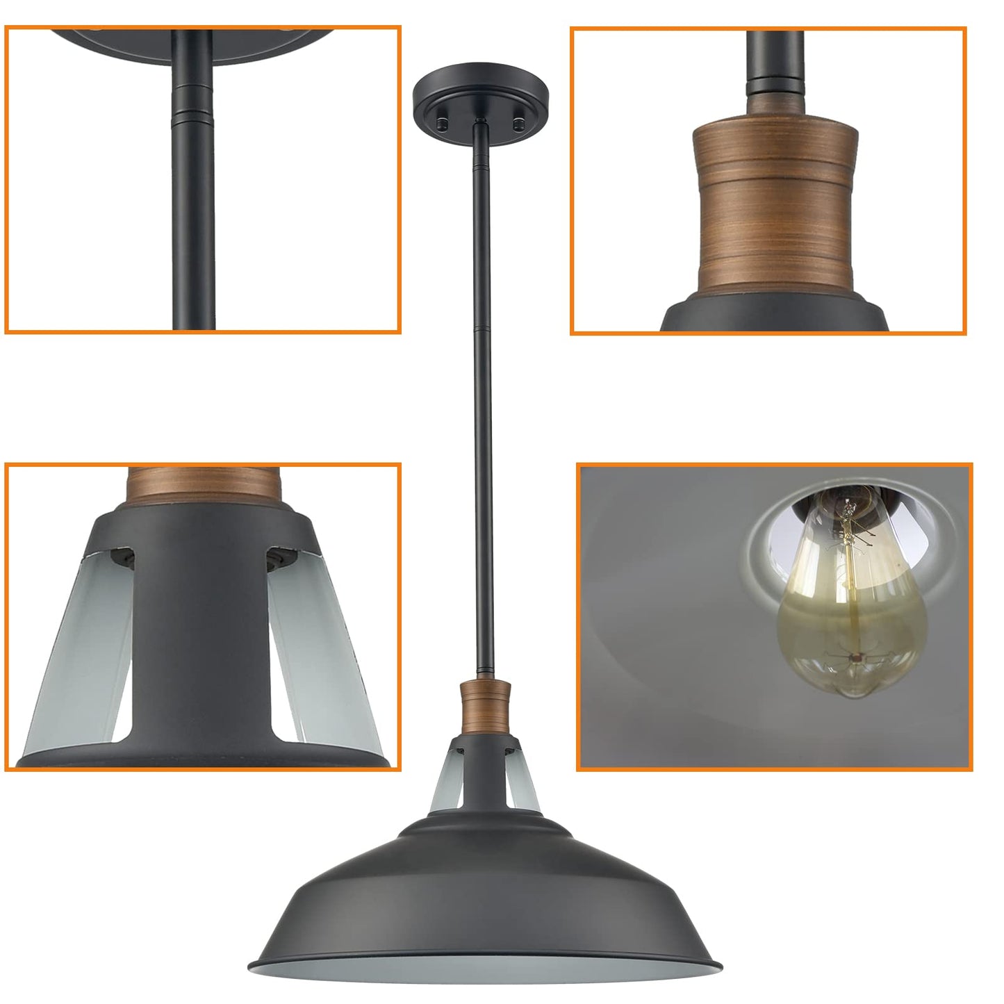 CLAXY Pendant Light Industrial Farmhouse Pendant Lighting Matte Black Loft Barn Hanging Kitchen Pendant Light Fixtures-12.2"