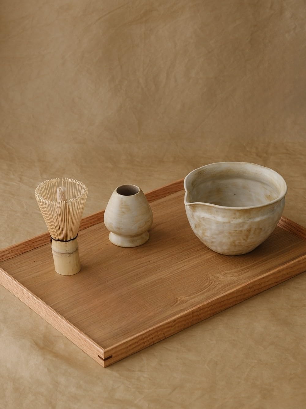 WUSEI 6-pcs Japanese Matcha Whisk Set with Handmade Wabi-Sabi Ceramic Bowl(Chawan),Bamboo Chasen, Whisk Holder, Scoop, Sifter & Tea Towel,Matcha Ceremony Kit,(Sandstone Reactive Glaze)