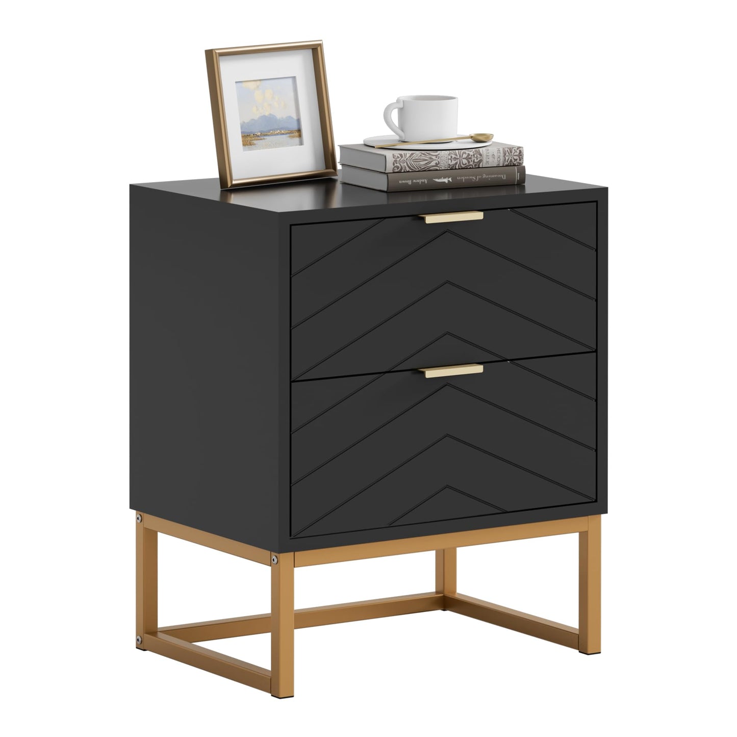 Scurrty Modern Nightstands, 2 Drawer End Table, Small Chest of Drawers, Nightstand Set of 1 for Bedroom,Dressers for Living Room, Bedroom (Black, Single)
