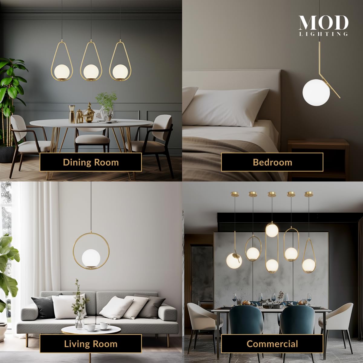 𝗠𝗢𝗗 𝗟𝗜𝗚𝗛𝗧𝗜𝗡𝗚 Jewels & Pearls | Modern Gold Pendant Light Fixtures, Hanging Globe Pendant Lights for Kitchen Island Lighting, Dimmable LED Bulb Included, 1 Pack (Gold | Warm White | Oval)