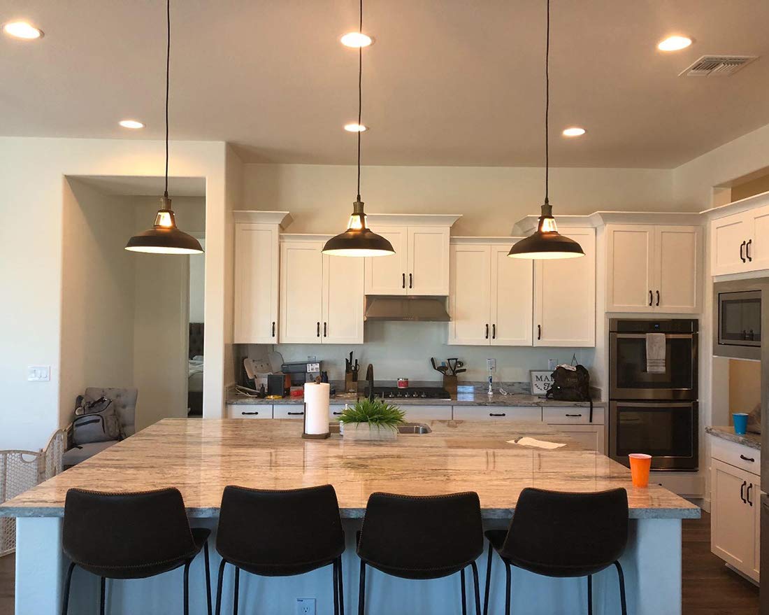 CLAXY Farmhouse Pendant Light Black Hanging Pendant Light Fixture for Kitchen Bar Restaurant Cafe, 3 Pack