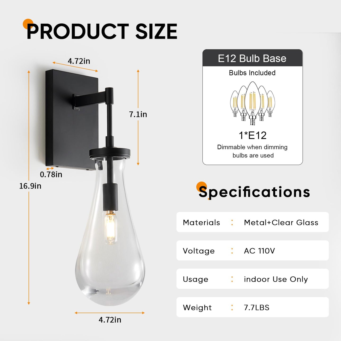 SHEKAITAO 17" L Wall Sconces,Black Wall Lights Fixtures Bathroom Vanity Light Morden Wall Sconce Raindrop Wall Lamps for Living Room,Bedroom,Hallway,Stairs,Indoor