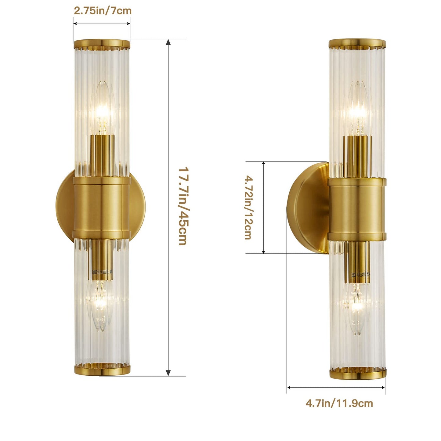 Linour Wall Sconces Set of Two Gold Morden Wall Lamp for Bathroom Living Room Vanity Lights Fixture (Without Bulbs)