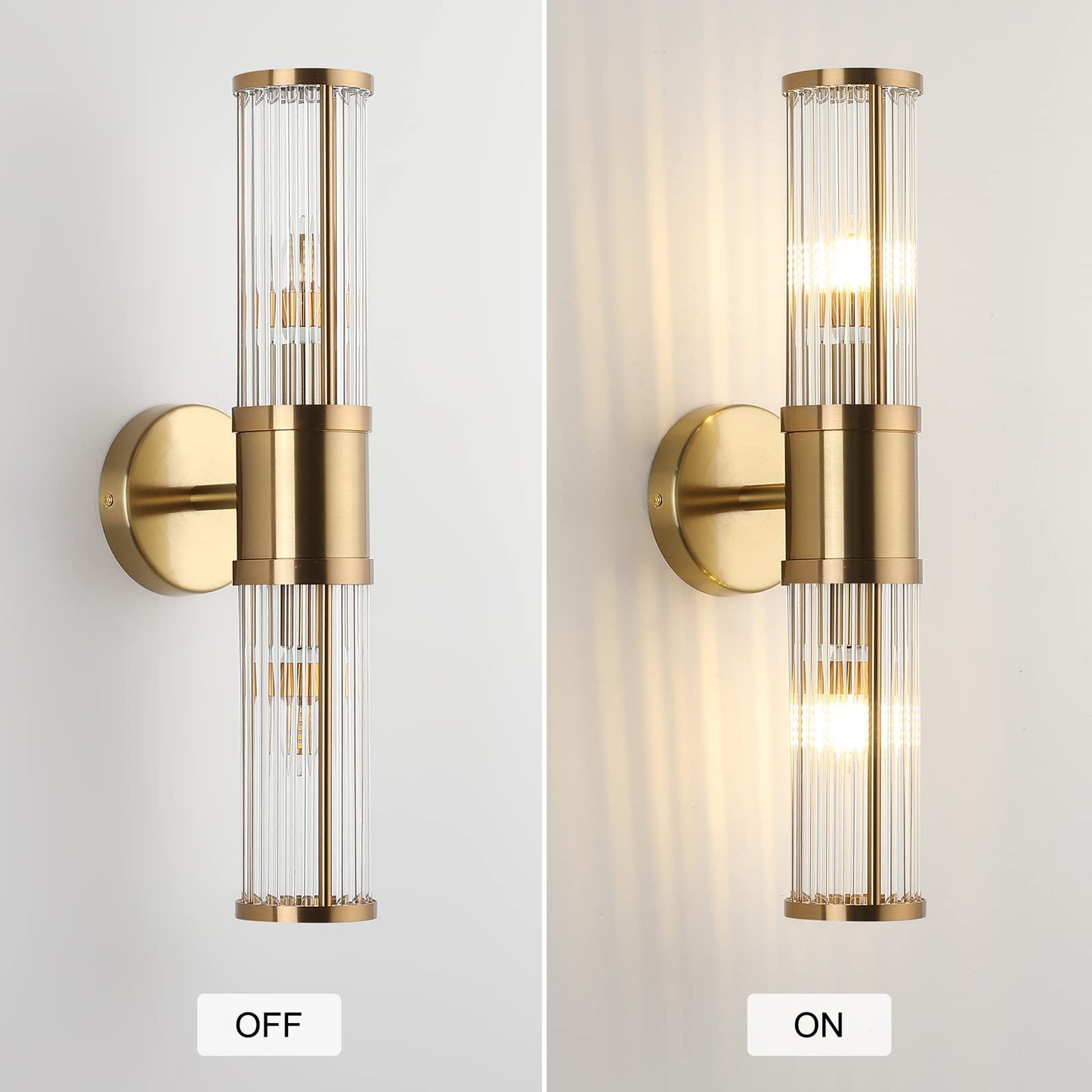 ECOBRT Glass Rods Wall Light Fixture Indoor Brass Bathroom Vanity Lights Beside Mirror Lighting Lamps Up and Down Wall Mounted Light E12 Socket