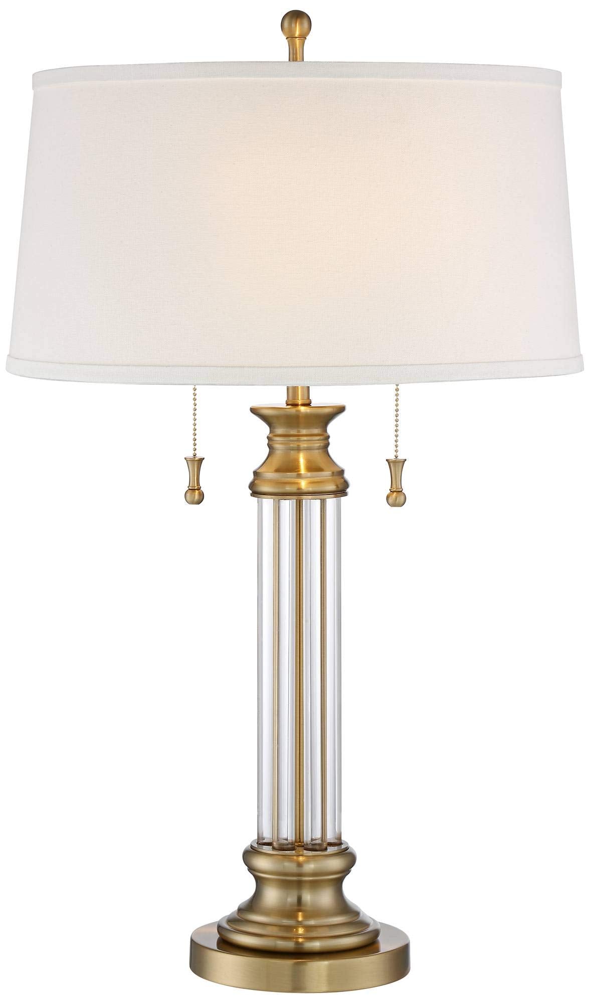 Vienna Full Spectrum Rolland Traditional Table Lamp 30" Tall Antique Brass Crystal Column Off White Tapered Drum Shade Decor for Living Room Bedroom House Bedside Nightstand Home Office Entryway