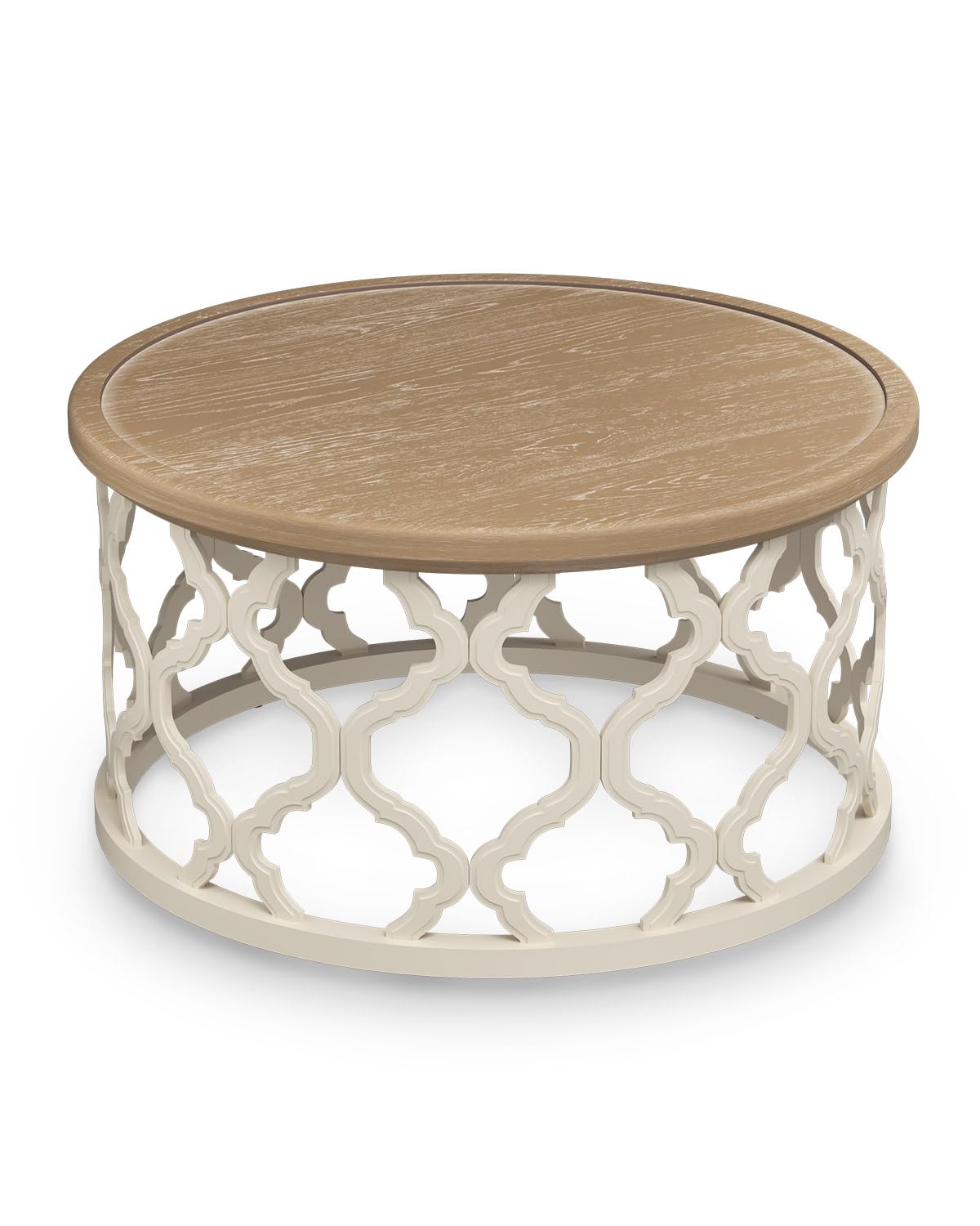 VONLUCE Farmhouse Coffee Table,30'' Round French Country Coffee Table,Distressed Wood Tray Top Vintage Coffee Table with Storage Shelf for Living Room Dining Room Bedroom,Small Space,Beige