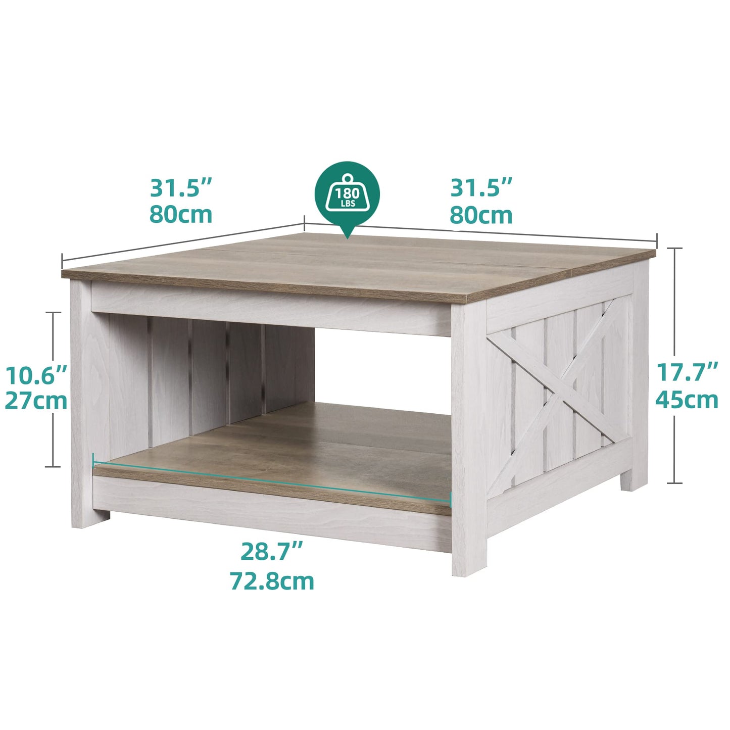YITAHOME Coffee Table Farmhouse Coffee Table with Storage Rustic Wood Cocktail Table, Square Coffee Tables for Living Meeting Room with Half Open Storage Compartment, Grey Wash