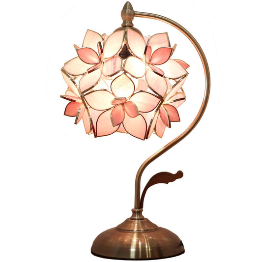 Bieye L10833 Rose Lily Flower Tiffany Style Stained Glass Table Lamp with Vintage Brass Base Electroplating Finish for Bedside Bedroom Living Room Home Decoration, 8 inch Wx17 inch H, 8 inch Rose Lily
