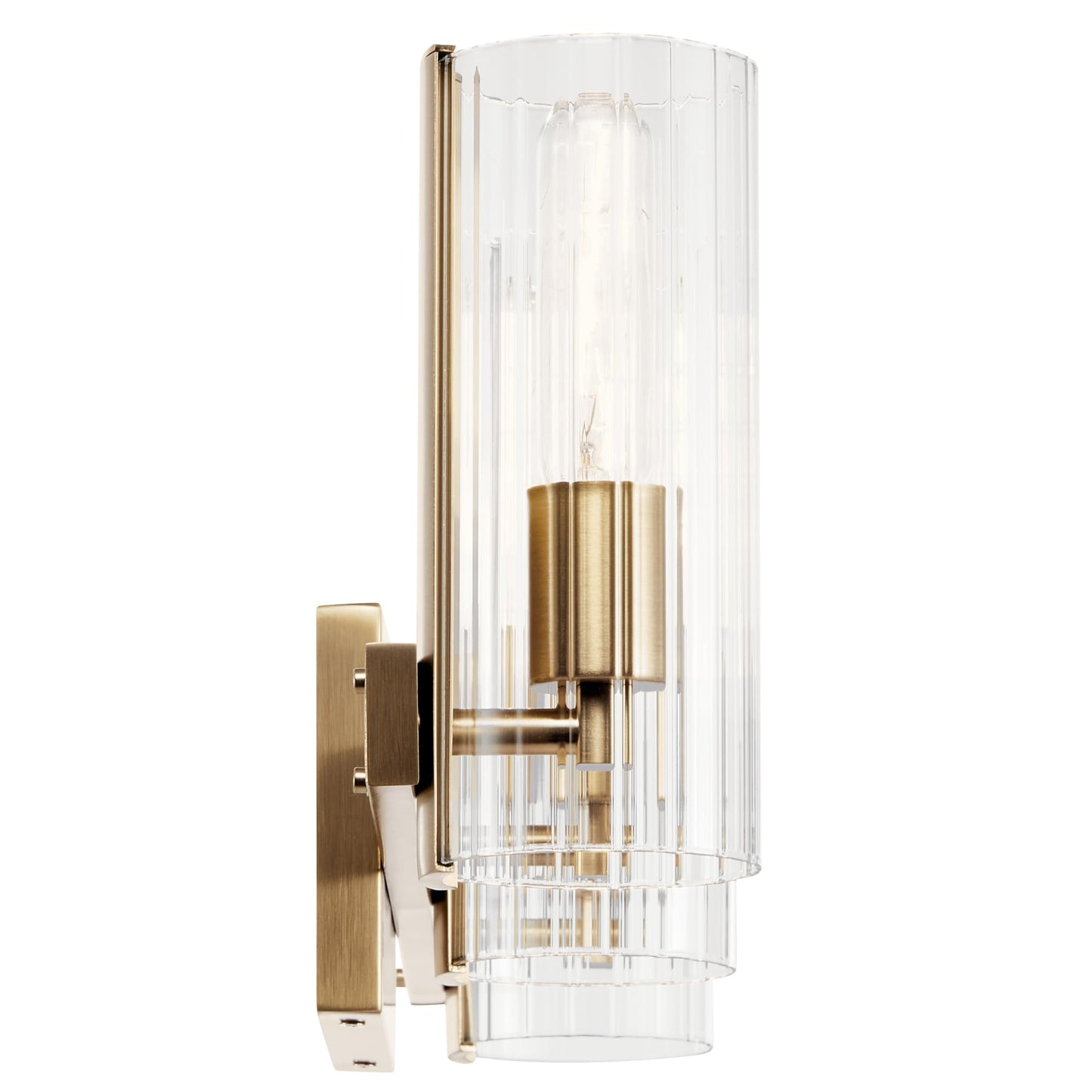 KICHLER Jemsa 3 Light Vanity, Modern Light with Clear Fluted Glass in Champagne Bronze for Bathroom or Powder Room (9.75" x 22.75"), 55168CPZ