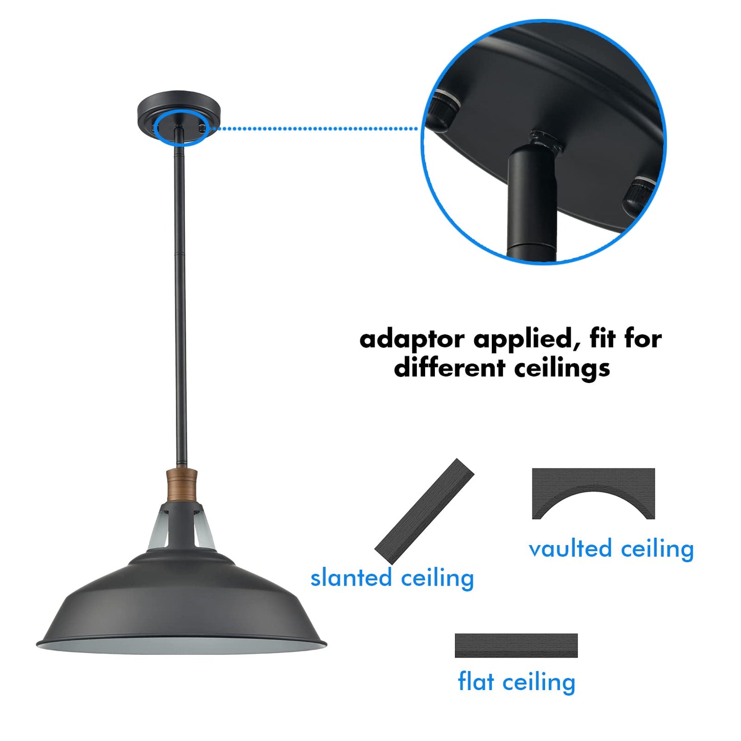 CLAXY Pendant Light Industrial Farmhouse Pendant Lighting Matte Black Loft Barn Hanging Kitchen Pendant Light Fixtures-12.2"