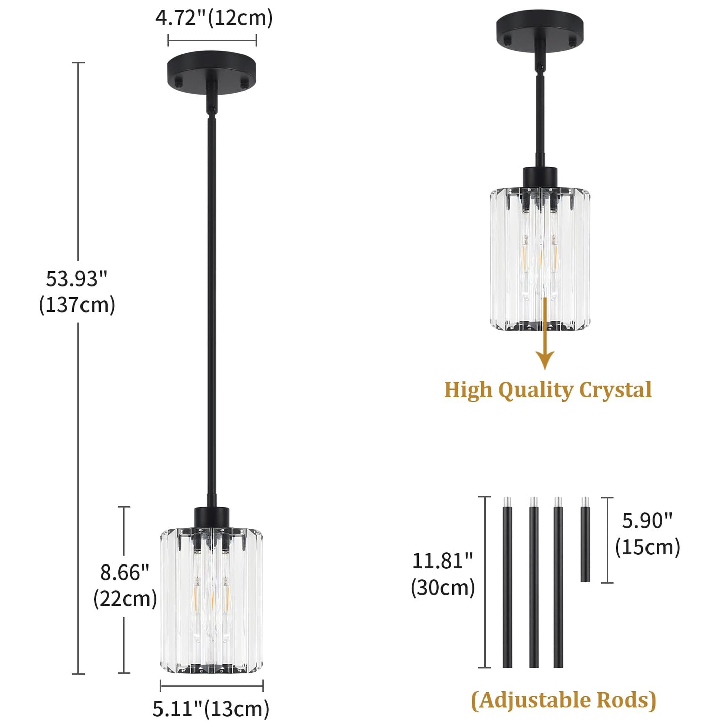 ZSMIHDOH 2 Pack Black Pendant Light, Modern Crystal Pendant Lights Kitchen Island Lighting, Hanging Light Fixtures Mini Chandelier Pendant Lights for Island Dining Room Hallway Bedroom