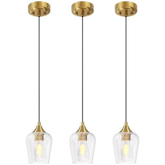 VONLUCE Pendant Lights Kitchen Island, Brushed Gold Pendant Light Fixtures with E26 Base & Adjustable Cable, Modern Pendant Lighting with Glass Shade for Living Room Bedroom Hallway, 3 Packs