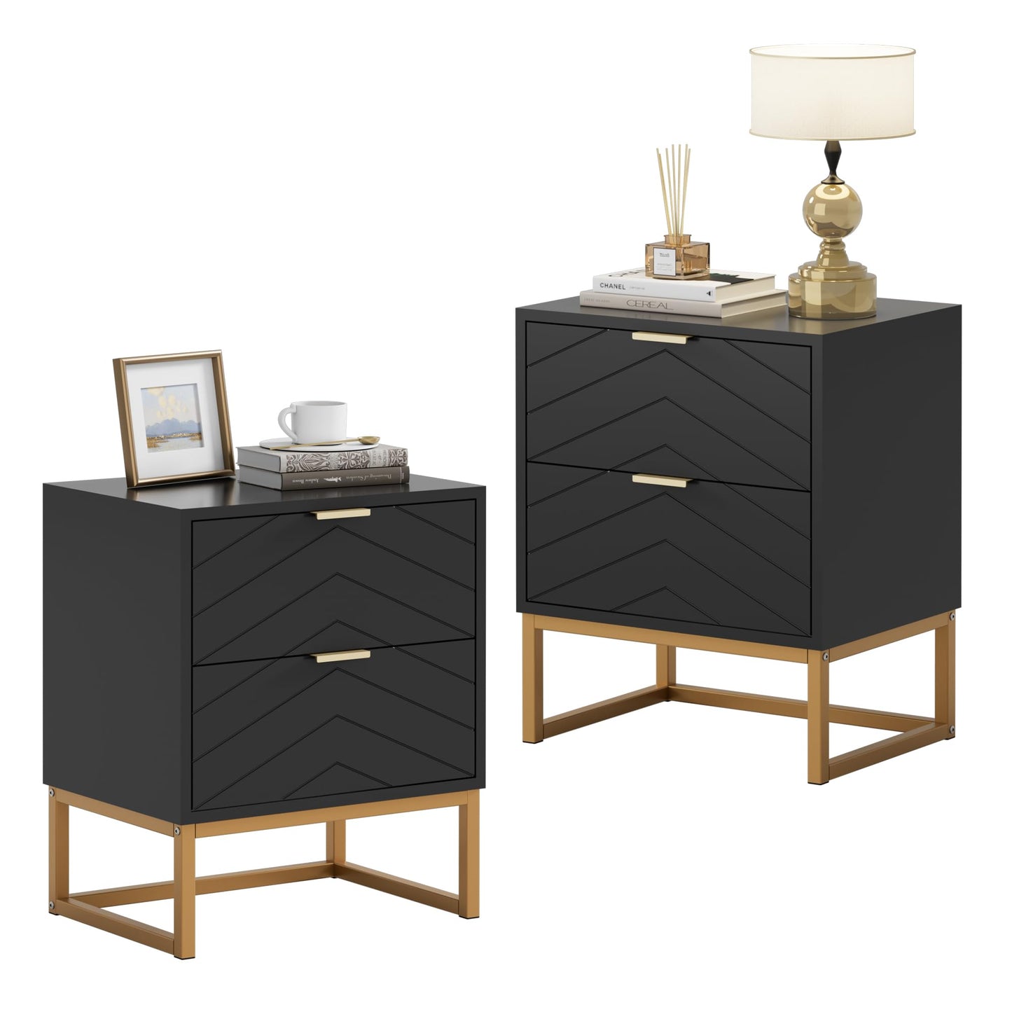 Scurrty Modern Nightstands, 2 Drawer End Table, Small Chest of Drawers, Nightstand Set of 1 for Bedroom,Dressers for Living Room, Bedroom (Black, Single)