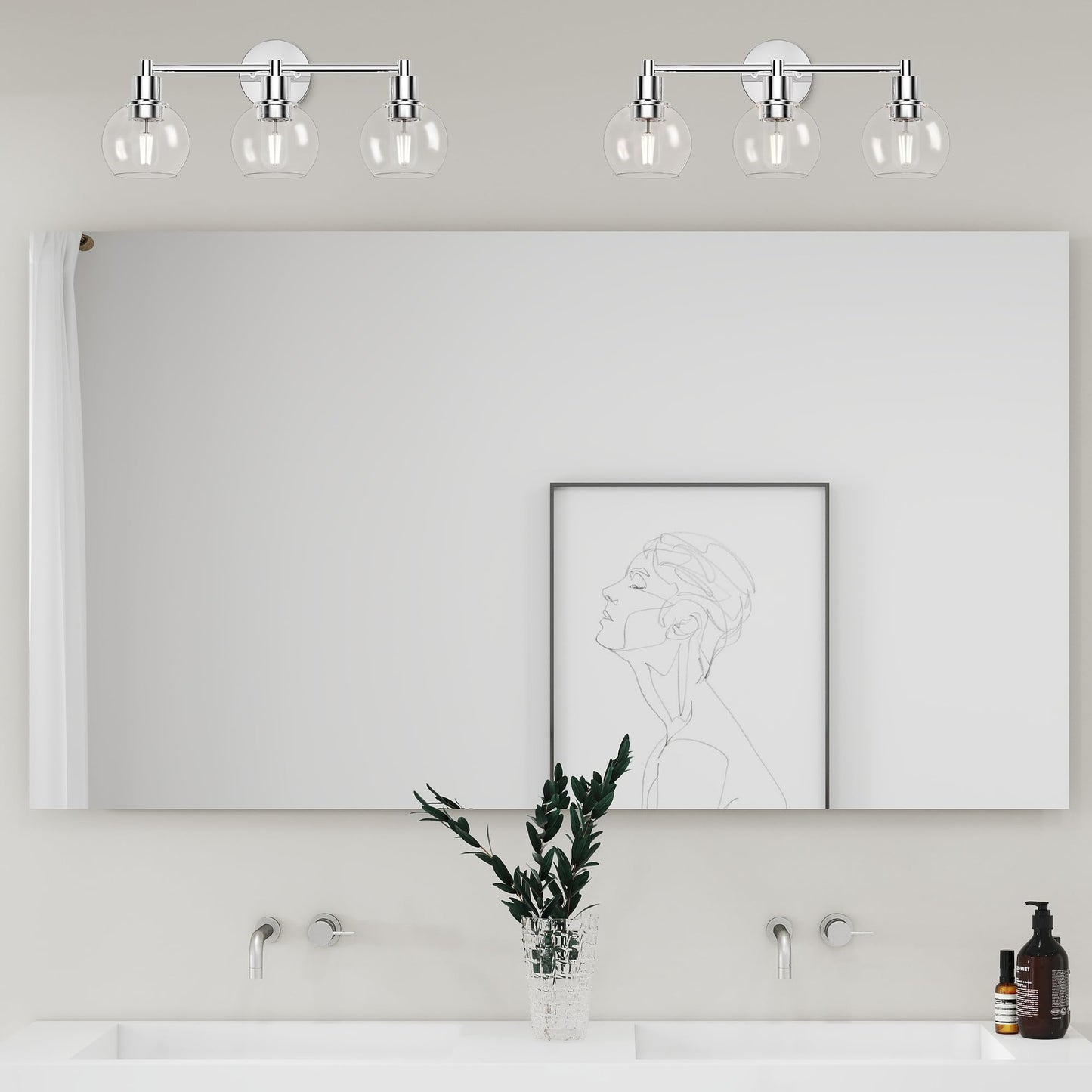 Espird 3 Lights Bathroom Vanity Light Fixtures Chrome, Bathroom Lights Over Mirror, Industrial and Farmhouse 3 Light Wall Sconce, Polished Chrome Globe Vanity Lighting Fixtures