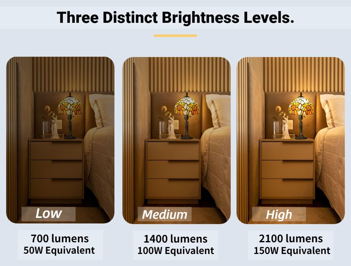 Tiffany Lamp Stained Glass 3 Way Table Lamp,Yellow Sunflower Bedside Table Lamp LED E26 Bulb, for Bedroom Living Room,Included 3 Way LED Bulb