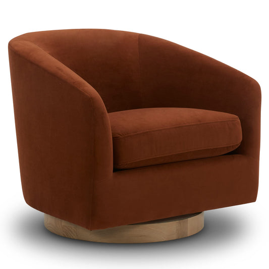 CHITA Swivel Accent Chair, FSC Certified Upholstered Velvet Barrel Chair for Living Room, Fully Assembled, Burnt Orange