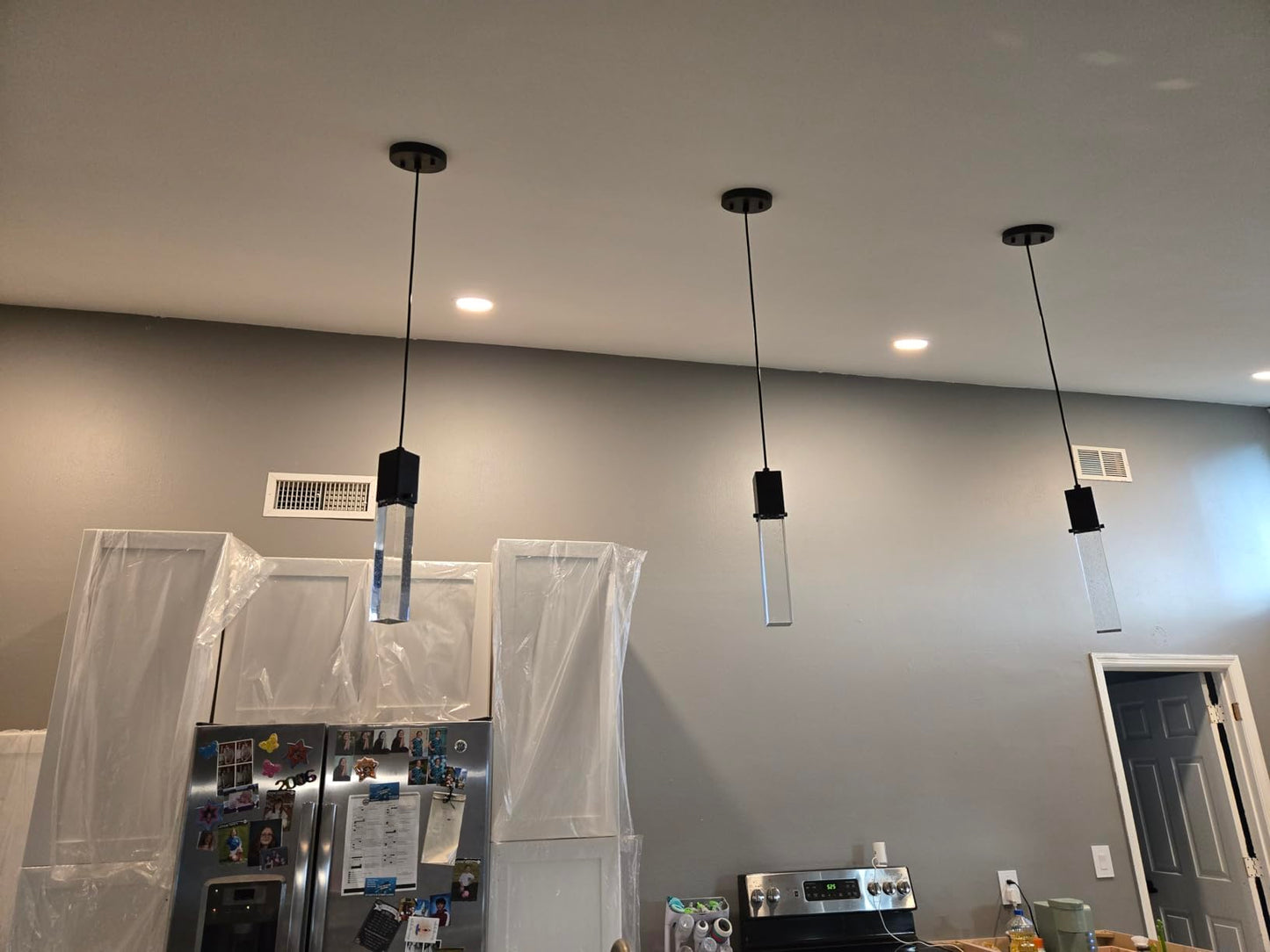 SEENMING HOUSE Mini Integrated Hanging Crystal Kitchen Island Modern Concise Pendant Ceiling Light Fixture,for Kitchen Island Dining Room Bedroom Hallway(Black, 3 Pack)