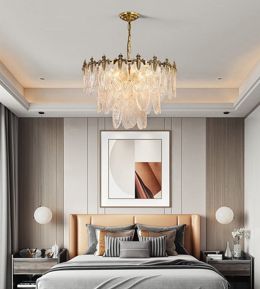 A Million Modern Pendant Chandelier, 8-Light Round 24" LED Ceiling Light, 3-Tier Crystal Hanging Clear Lampshade Lighting Fixture for Dinning Rooms Living Room (Gold)