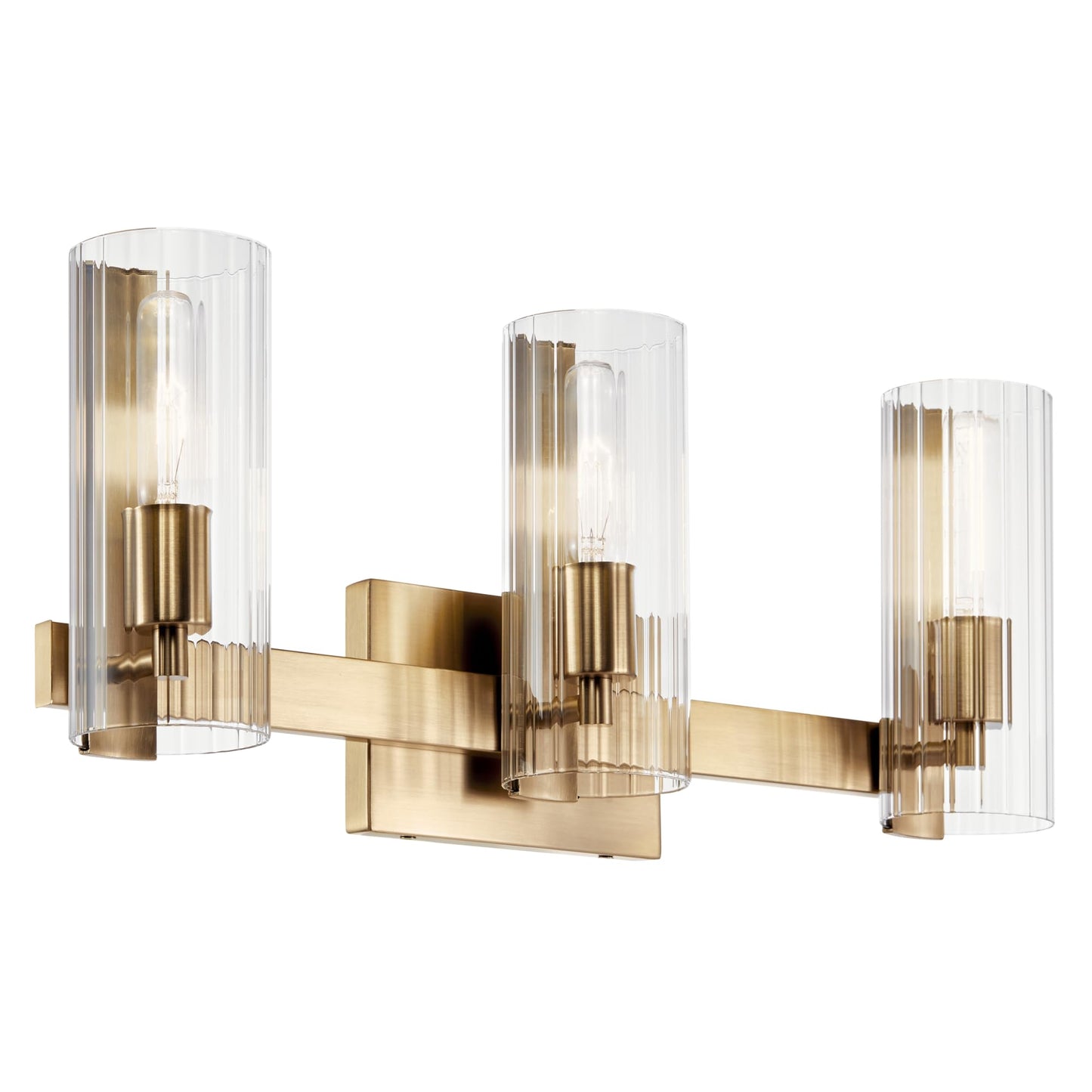 KICHLER Jemsa 3 Light Vanity, Modern Light with Clear Fluted Glass in Champagne Bronze for Bathroom or Powder Room (9.75" x 22.75"), 55168CPZ