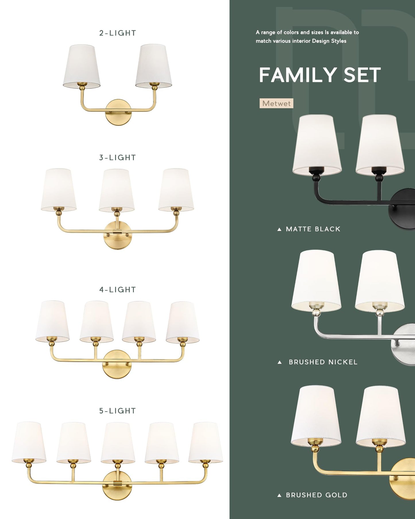 METWET Bathroom Light Fixtures, Brushed Gold Vanity Lights with Flared White Fabric Shade, 3 Light Wall Sconce, Modern Sconces Wall Lighting for Hallway Bedroom, VL837-BG-3