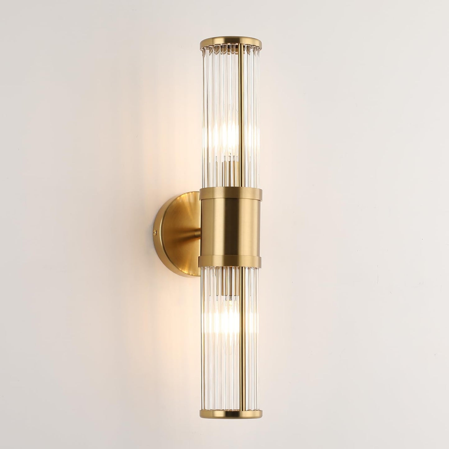 ECOBRT Glass Rods Wall Light Fixture Indoor Brass Bathroom Vanity Lights Beside Mirror Lighting Lamps Up and Down Wall Mounted Light E12 Socket