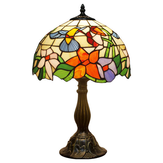 WERFACTORY Tiffany Lamp Stained Glass Lamp Hummingbird Style Bedside Table Lamp Desk Reading Light 12X12X18 Inches Decor Bedroom Living Room Home Office S101 Series