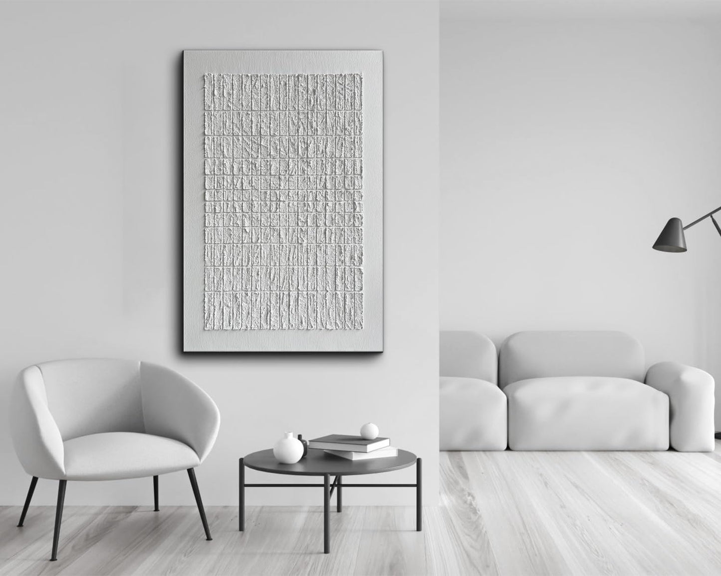 Eonzeun Hand Painted White Textured Wall Art,Abstract 3D Wabi Sabi Texture Painting 30x45 inch,Contemporary Minimalist Oil Painting on Canvas Home Wall Decor