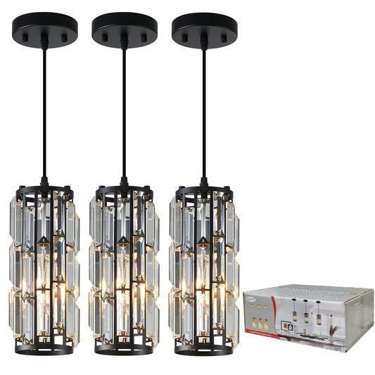 XLHYTF Black Pendant Lighting Modern Pendant Lighti，Pendant Lights Kitchen Island Crystal Pendant Light Fixture，Mini Crystal Chandeliers for Kitchen, Dining Room and Bedroom (3 Pack)