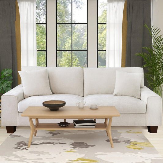 DOPEDIO Modern Loveseat Sofa for Living Room,Chenille Recliner, Removable Cover, Spring Cushions, Solid Wood Frame, Easy Assembly for Small Spaces (71.25inch，Beige)