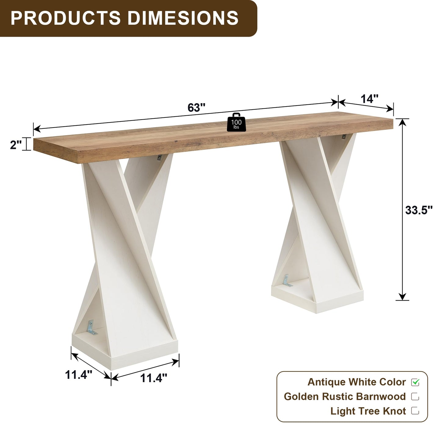 OKD Modern Entryway Table, 63" Twisted Console Table with Wood Pedestal, Farmhouse Sofa Table with Storage, Rustic Entry Table Tor Living Room, Entryway, Hallway, Antique White