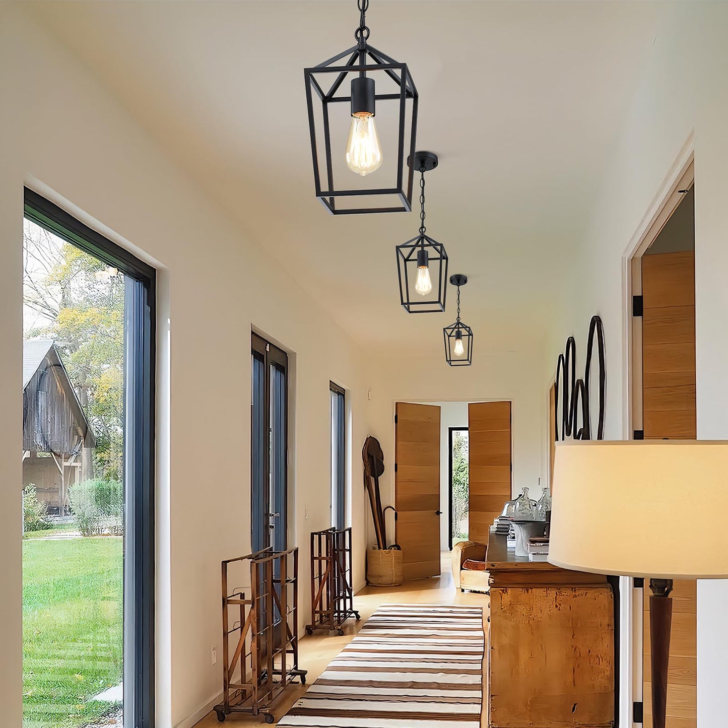 Sheetea 2-Pack Farmhouse Pendant Lights Kitchen Island, Black Pendant Light Fixtures Hanging Lamp for Dining Room, Modern Kitchen Pendant Lighting Over Island, Metal Cage Design