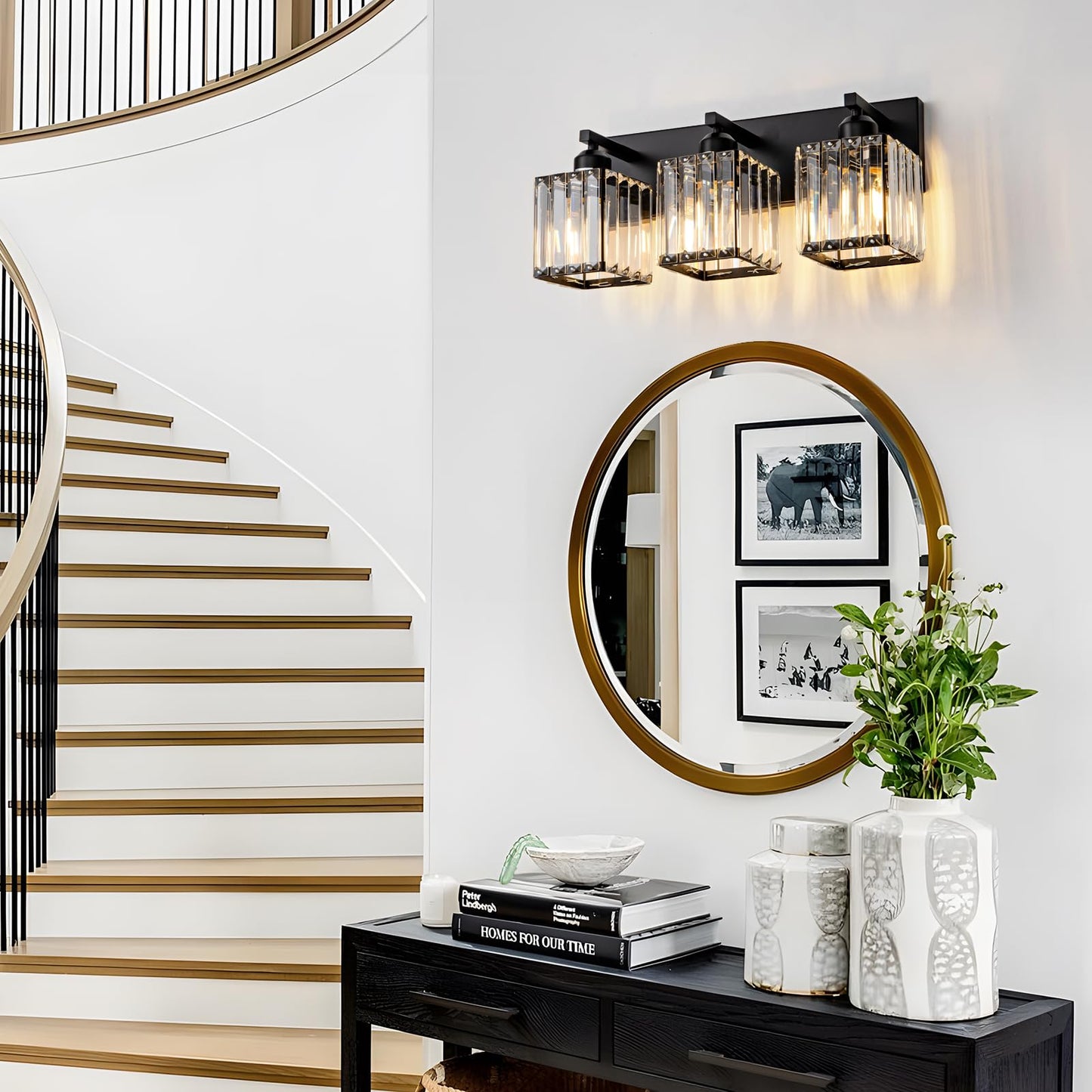 Aixialin Black Bathroom Vanity Light 3 Lights, Crystal Bathroom Wall Light Fixtures Modern Vanity Light Over Mirror (Exclude Bulb)