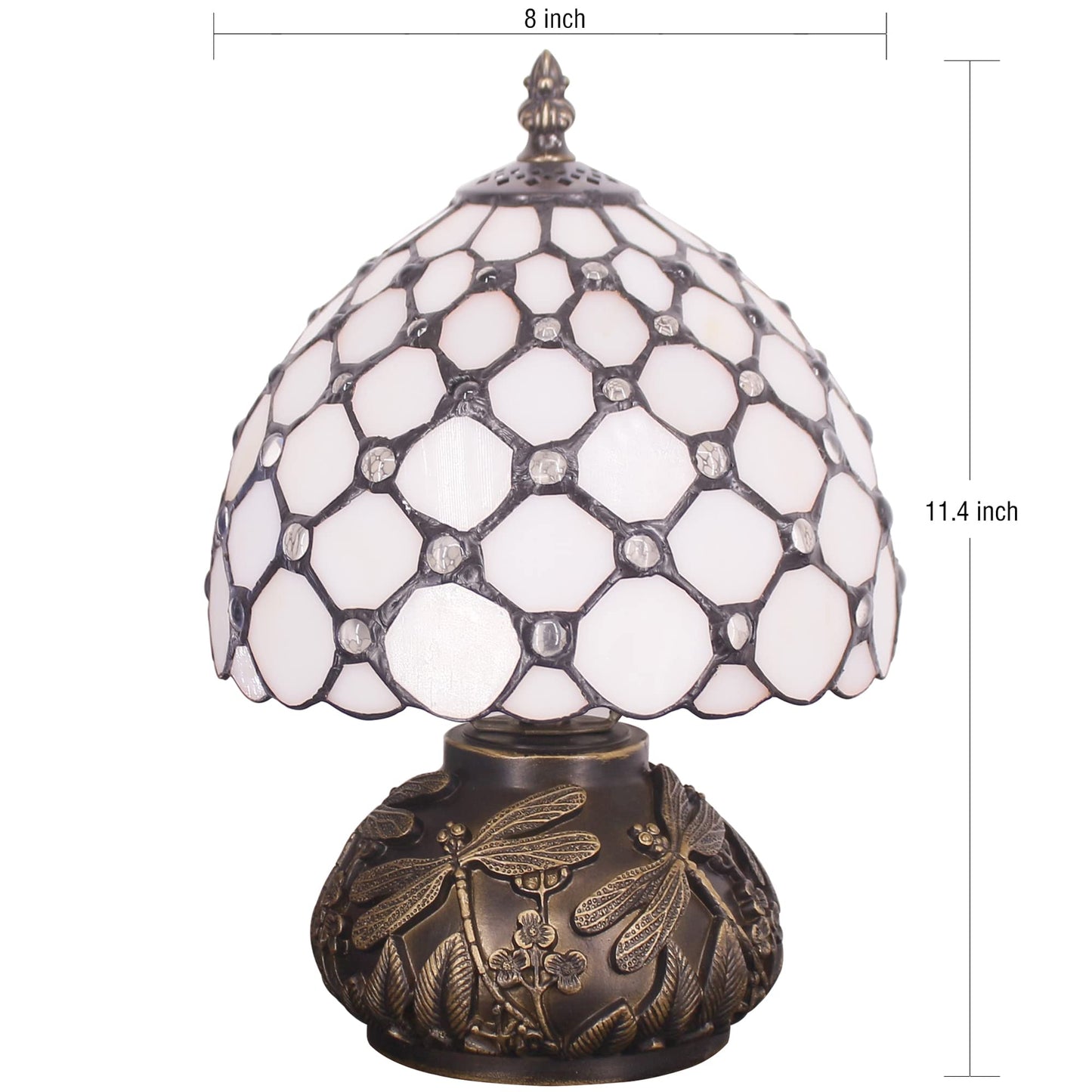 Small Tiffany Lamp Mini Stained Glass Table Lamp Cream Pearl Beads Style Mushroom Desk Light Memory Sympathy Lamp 8X11 Inch