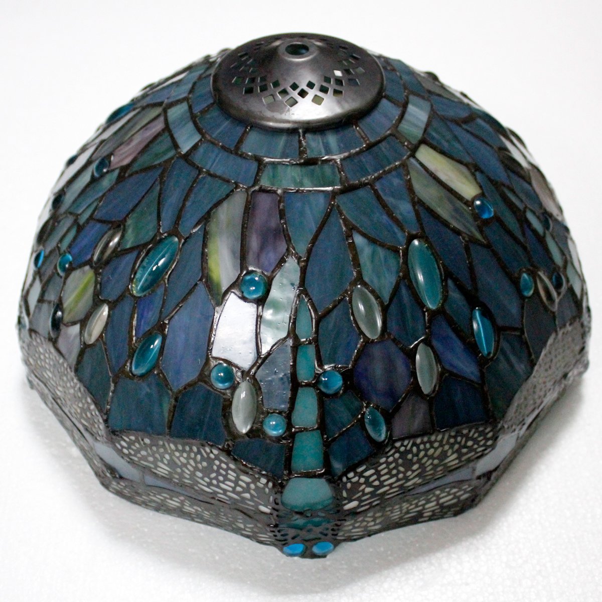 WERFACTORY Tiffany Lamp Sea Blue Stained Glass Table Lamp 12X12X18 Inches Dragonfly Style Desk Reading Light S147 Series