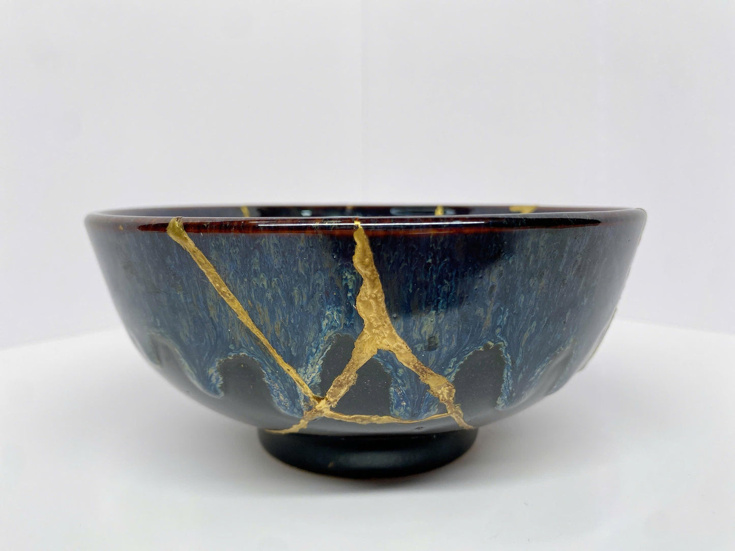 Sapphire Glaze Kintsugi Bowl – Ceramic Art - Embracing Beauty in Imperfection (6.3" x 2.75")