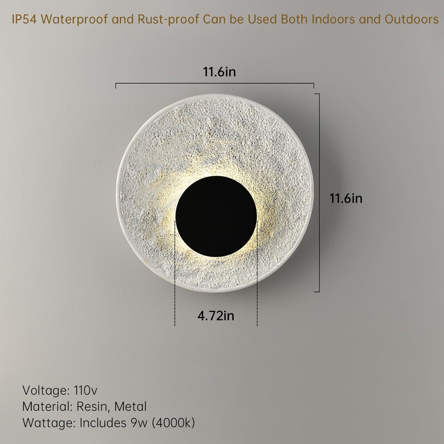 Resin Wall Sconce Wabi Sabi Art Lighting Fixture, Modern Resin Japanese Style Lamp 9W for Bedroom,Hallway, Moon Stairs Light,IP54 Waterproof Outdoor Porch Wall Lights for Porch Garage Entryway
