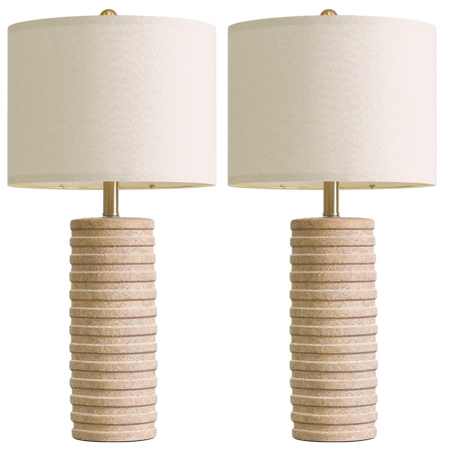 PoKat 27" Farmhouse Ceramic Table Lamps Set of 2 for Bedroom, Stone-Like Boho Nightstands Lamps for Night Stands, Distressed Beige Bedside Lamps with Natural Textured for Living Room, Sand-Colored