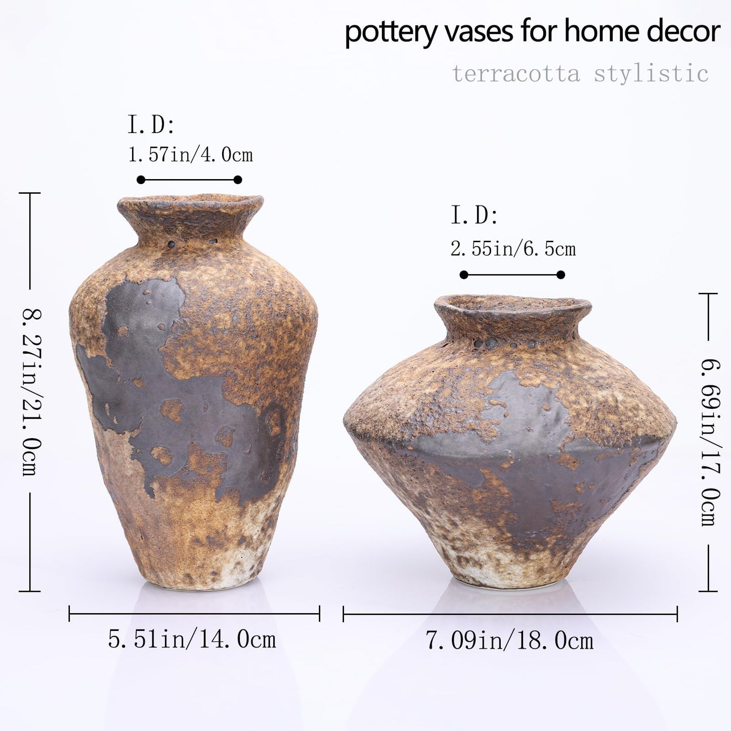 Small Stone Vase for Rustic Home Decor, Farmhouse Antique Pottery Vase Furniture&Table Flower Decorative, Round Terracotta Vases for Living Room Decor, Modern Rustic Concrete Clay Art Vases